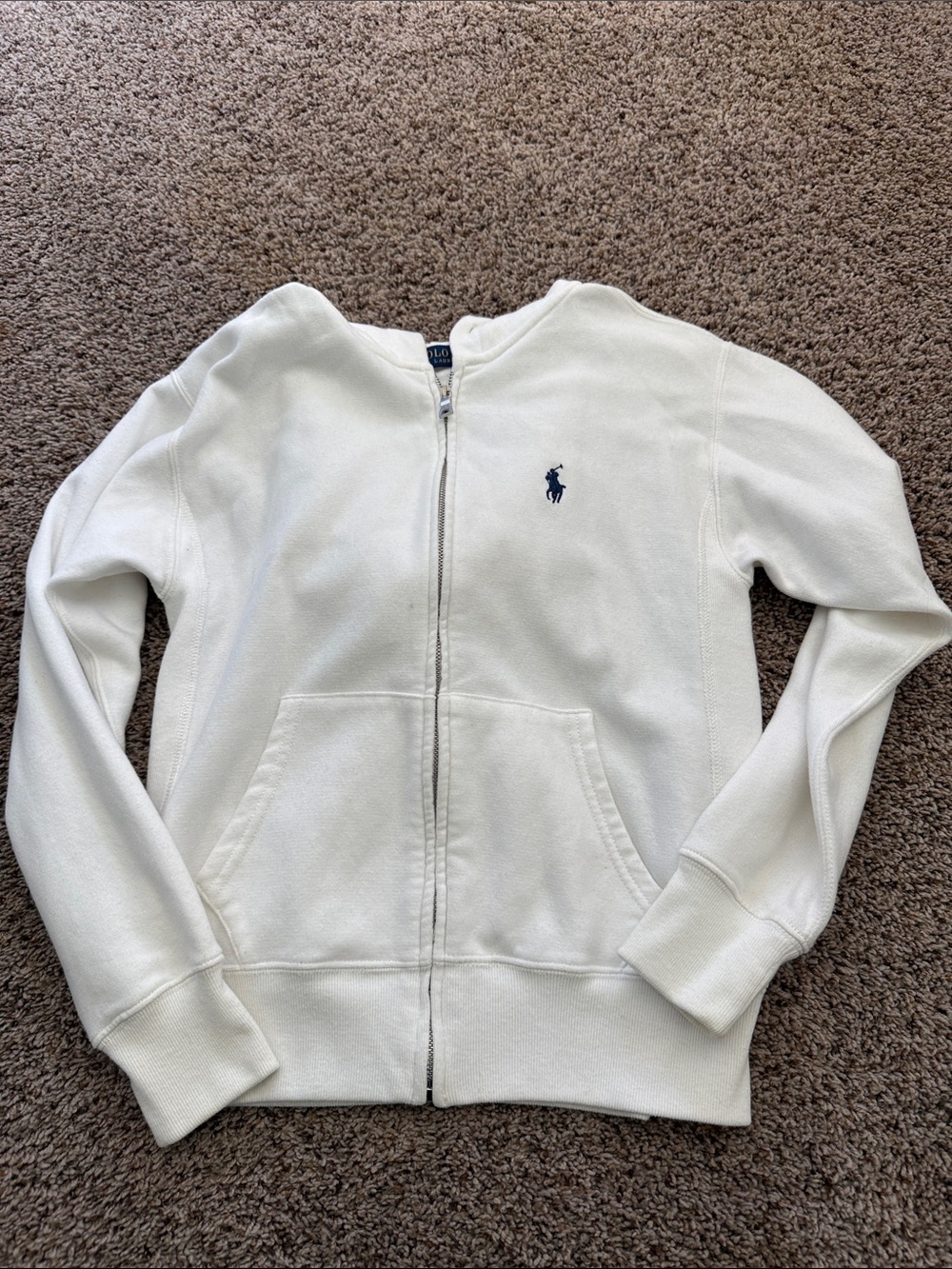 Ralph Lauren White Zip Hoodie with Navy Pony Logo